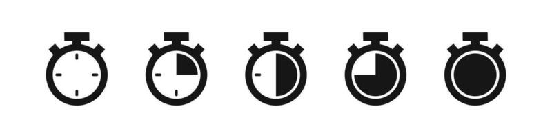 Timer icon. Clock symbol. Stopwatch signs. Watch time symbols. Chronometer icons. Black color. Vector sign.