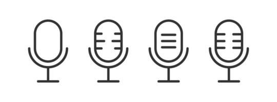 Mic icon. Microphone signs. Voice symbol. Audio record symbols. Radio, podcast, speech, broadcast, speaker icons. Black color. Vector sign.