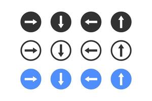 Arrow left, right, up, down icon. Direction symbol. Next signs. Back symbols. Round button icons. Black, blue color. Vector sign.