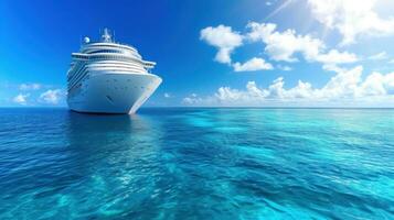 AI generated sea cruise advertisement background with copy space photo