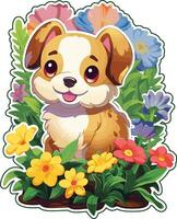 AI generated vector a cartoon dog in flower on white background