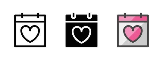 Multipurpose Heart Calendar Vector Icon in Outline, Glyph, Filled Outline Style