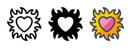 Multipurpose Burning Heart Vector Icon in Outline, Glyph, Filled Outline Style
