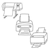 Hand drawing Large inkjet plotter printer in linear style. Plotter printer equipment for printing many products such as billboards, posters, roll-ups and more large formats. Vector sketch or line