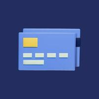 3D minimalist icon with a blue credit card on a dark background. vector