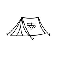 Linear black white tent icon. Simple stock vector illustration isolated on white background. Tent for hiking and traveling. Outline tent for wild life in nature. Can be used as a sticker, symbol, sign