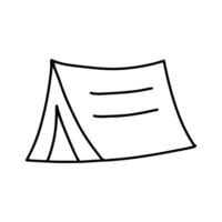 Linear black white tent icon. Simple stock vector illustration isolated on white background. Tent for hiking and traveling. Outline tent for wild life in nature. Can be used as a sticker, symbol, sign