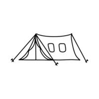 Linear black white tent icon. Simple stock vector illustration isolated on white background. Tent for hiking and traveling. Outline tent for wild life in nature. Can be used as a sticker, symbol, sign