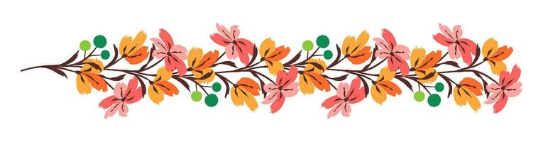 Floral border pattern. Background with bouquet flower branch brush strokes. Border frame made of flowers vector