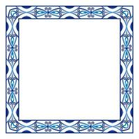 Border frame ceramic tile pattern. Islamic, indian, arabic motifs. Damask border square pattern. Porcelain ethnic bohemian background vector