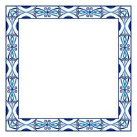 Border frame ceramic tile pattern. Islamic, indian, arabic motifs. Damask border square pattern. Porcelain ethnic bohemian background vector