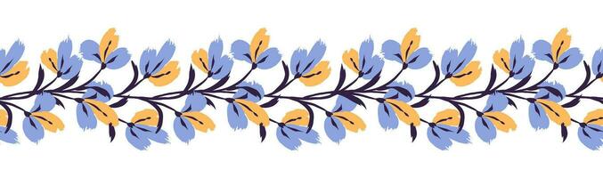 Floral seamless border. Background with bouquet flower branch brush strokes. Border frame made of flowers. Seamless pattern vector