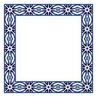 Border frame ceramic tile pattern. Islamic, indian, arabic motifs. Damask border square pattern. Porcelain ethnic bohemian background vector