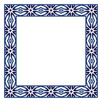 Border frame ceramic tile pattern. Islamic, indian, arabic motifs. Damask border square pattern. Porcelain ethnic bohemian background vector