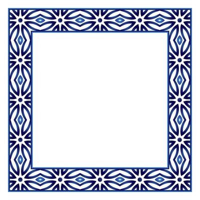 Border frame ceramic tile pattern. Islamic, indian, arabic motifs. Damask border square pattern. Porcelain ethnic bohemian background