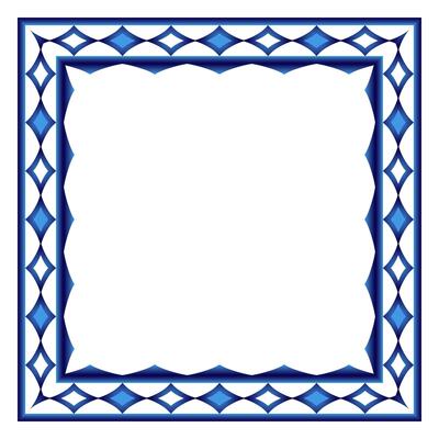 Border frame ceramic tile pattern. Islamic, indian, arabic motifs. Damask border square pattern. Porcelain ethnic bohemian background