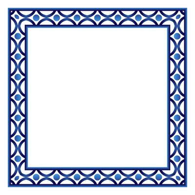 Border frame ceramic tile pattern. Islamic, indian, arabic motifs. Damask border square pattern. Porcelain ethnic bohemian background