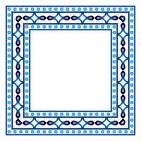 Border frame ceramic tile pattern. Islamic, indian, arabic motifs. Damask border square pattern. Porcelain ethnic bohemian background vector