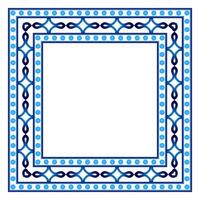 Border frame ceramic tile pattern. Islamic, indian, arabic motifs. Damask border square pattern. Porcelain ethnic bohemian background vector