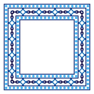 Border frame ceramic tile pattern. Islamic, indian, arabic motifs. Damask border square pattern. Porcelain ethnic bohemian background