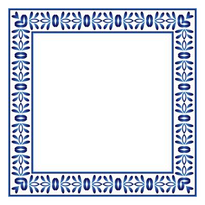Border frame ceramic tile pattern. Islamic, indian, arabic motifs. Damask border square pattern. Porcelain ethnic bohemian background