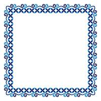Border frame ceramic tile pattern. Islamic, indian, arabic motifs. Damask border square pattern. Porcelain ethnic bohemian background vector