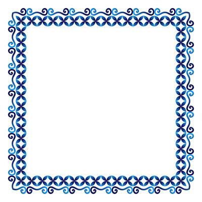 Border frame ceramic tile pattern. Islamic, indian, arabic motifs. Damask border square pattern. Porcelain ethnic bohemian background