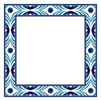 Border frame ceramic tile pattern. Islamic, indian, arabic motifs. Damask border square pattern. Porcelain ethnic bohemian background vector