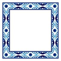 Border frame ceramic tile pattern. Islamic, indian, arabic motifs. Damask border square pattern. Porcelain ethnic bohemian background vector