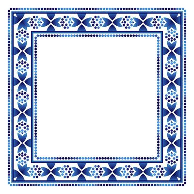 Border frame ceramic tile pattern. Islamic, indian, arabic motifs. Damask border square pattern. Porcelain ethnic bohemian background