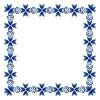 Border frame ceramic tile pattern. Islamic, indian, arabic motifs. Damask border square pattern. Porcelain ethnic bohemian background vector
