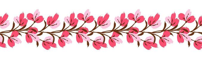 Floral seamless border. Background with bouquet flower branch brush strokes. Border frame made of flowers. Seamless pattern vector