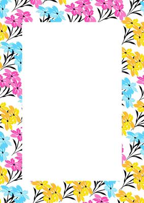 Flower frame border size a4, format a4. Floral pattern. Cute floral background. Background with flower brush strokes