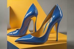 AI generated High heel women shoes on a solid colour background. ai generative photo