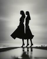 AI generated Silhouette of three women in black and white dresses, studio shot. ai generative photo