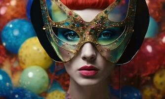 AI generated Fashion shot of a beautiful woman in a carnival mask. ai generative. ai generative photo
