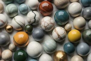 AI generated Colorful Variety of marbles as a background, top view, close up. ai generative photo