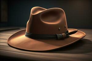 AI generated Cowboy hat on a wooden table. ai generative photo