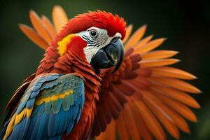 ai generado escarlata guacamayo ara macao, además conocido como el escarlata guacamayo. generativo ai foto