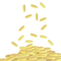 Pile of golden coin, money fall down. Cash pile, treasure yellow gold fall, luck wealth, win casino jackpot. Vector illustration