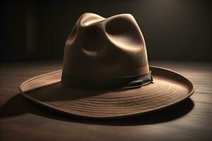 AI generated Cowboy hat on a wooden table. ai generative photo