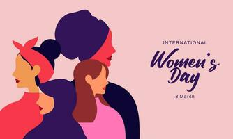 contento internacional De las mujeres día. vector ilustración de mujer con diferente culturas