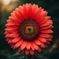 ai generado hermosa rojo girasol cerca arriba. naturaleza antecedentes con girasol. generativo ai foto