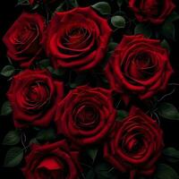 AI generated Seamless pattern with red roses on black background. Vector illustration. generative ai photo