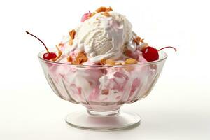 AI generated A tasty ice cream sundae on white background. Generative AI. photo