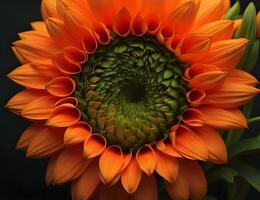 AI generated Beautiful orange sunflower on a black background. Close-up. generative ai photo