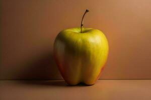 AI generated Yellow apple on a brown background. Yellow apple on a brown background. ai generated photo