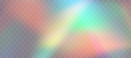 Blurred rainbow refraction overlay effect. Light lens prism effect. Holographic reflection, crystal flare leak shadow overlay. Vector abstract illustration.