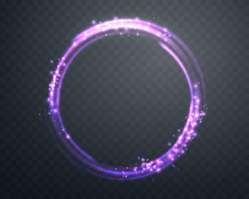 Glowing purple magic ring. Neon realistic energy flare halo ring. Abstract light effect. Vector illustration.