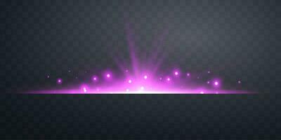 Pink horizontal lensflare. Light flash with rays spotlight. Pink glow flare light effect. Vector illustration.